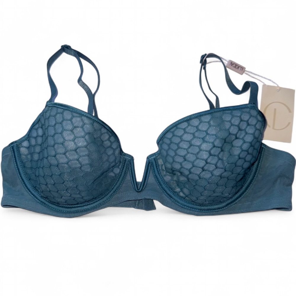 NWT Luøan Luocai Teal Mesh Demi Bra 34A Sheer Honeycomb Cups Underwire